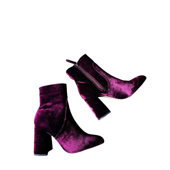 Steve Madden Burgundy Velvet Ankle Boots Womens Size 7M Toe Block Heel Chic - Picture 9 of 10